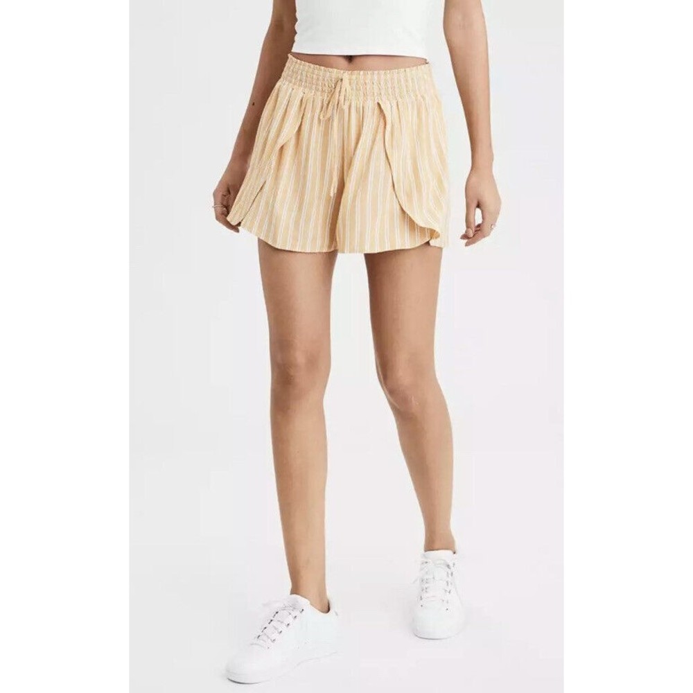 American Eagle Womens Size Small Yellow Striped Dolphin Shorts Lightweight​